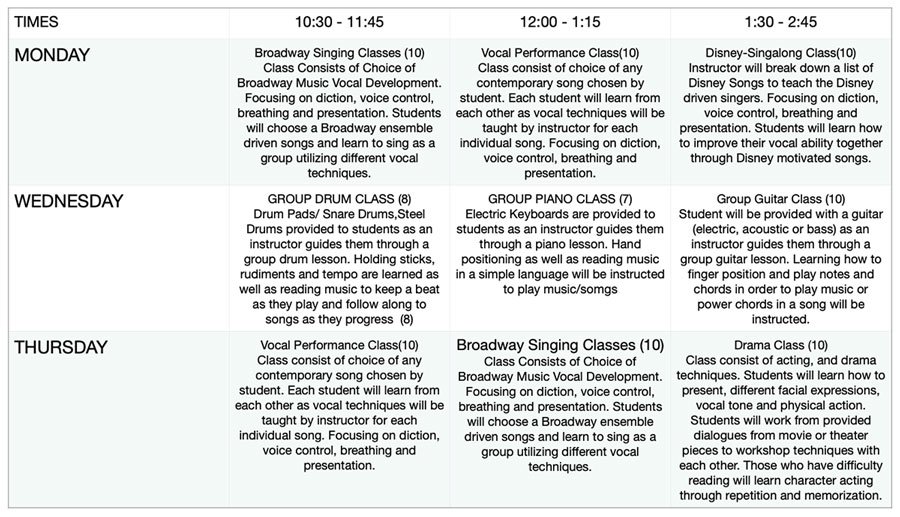 All abilities class schedule November 2025